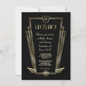 Royal Gold Art Deco Monogram Wedding Reception Einladung (Vorderseite)