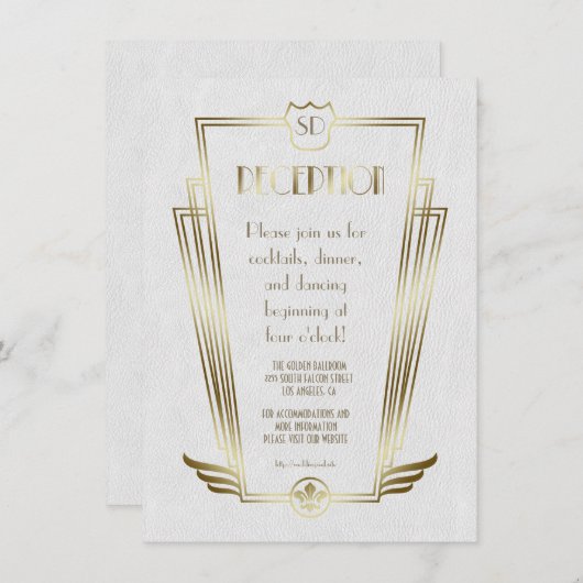 Royal Gold Art Deco Monogram Wedding Reception Einladung (Vorne/Hinten)