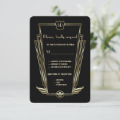 Royal Gold Art Deco Monogram Wedding RSVP Karte (Stehend Vorderseite)