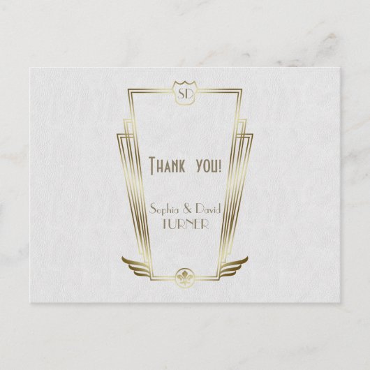 Royal Gold Art Deco Monogram Wedding Vielen Dank Postkarte (Vorderseite)