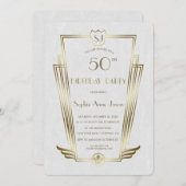 Royal Gold Art Deco Monogram White Birthday Party Einladung (Vorne/Hinten)