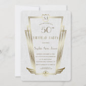 Royal Gold Art Deco Monogram White Birthday Party Einladung (Vorderseite)