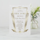 Royal Gold Art Deco Monogram White Brautparty Einladung (Stehend Vorderseite)