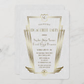 Royal Gold Art Deco Monogram White Verlobung Einladung (Vorne/Hinten)