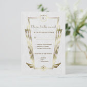 Royal Gold Art Deco Monogram White Wedding RSVP (Stehend Vorderseite)