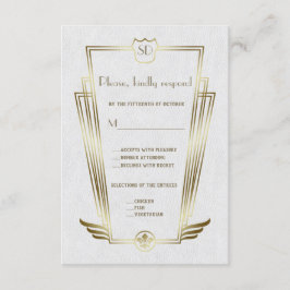 Royal Gold Art Deco Monogram White Wedding RSVP Karte