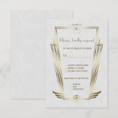 Royal Gold Art Deco Monogram White Wedding RSVP Karte (Vorne/Hinten)