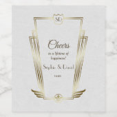 Royal Gold Art Deco Monogram White Wedding Weinetikett (Einzelnes Label)