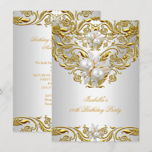 Royal Gold auf Weißer Perle Elegante Geburtstagsfe Einladung