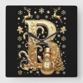 Royal Gold B Luxury Snowman Square Wall Clock Quadratische Wanduhr (Vorderseite)