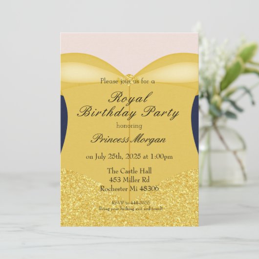 Royal Gold Beauty Princess Einladung Geburtstag (Stehend Vorderseite)