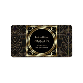Royal Gold Black Art Deco 20er Hochzeit Adressaufkleber