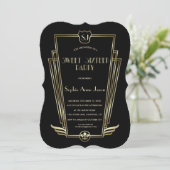 Royal Gold Black Art Deco Monogram Sweet 16 Einlad Einladung (Stehend Vorderseite)