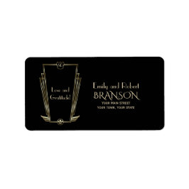 Royal Gold Black Art Deco Monogram Wedding Adressaufkleber