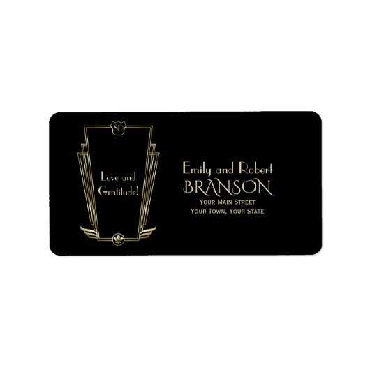 Royal Gold Black Art Deco Monogram Wedding Adressaufkleber (Vorne)