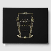 Royal Gold Black Art Deco Monogram Wedding Gästebuch (Vorderseite)