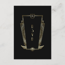 Royal Gold Black Art Deco Monogram Wedding RSVP