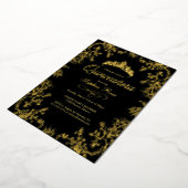 Royal Gold Black Crown Floral Quinceanera Folieneinladung (Gedreht)