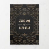 Royal Gold Black Great Gatsby 1920er Hochzeit Dreifach Gefaltete Einladung (Cover)