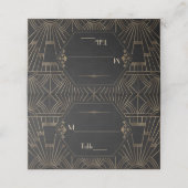 Royal Gold Black Great Gatsby 1920er Hochzeit Platzkarte (Außenseite Aufgefaltet)