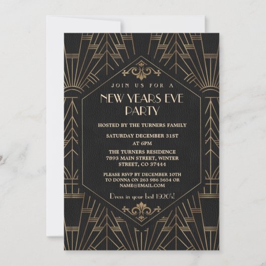 Royal Gold Black Great Gatsby 1920er New Year Part Einladung (Vorderseite)