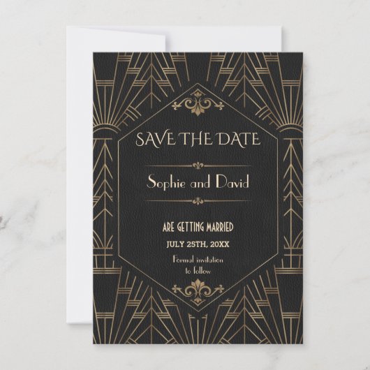 Royal Gold Black Great Gatsby 1920er Save the Date Einladung (Vorderseite)