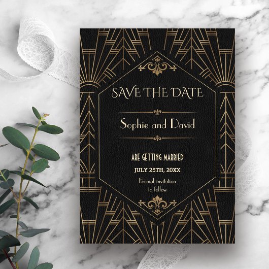 Royal Gold Black Great Gatsby 1920er Save the Date Einladung