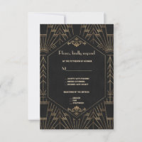Royal Gold Black Great Gatsby 1920s Wedding RSVP