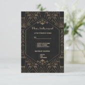 Royal Gold Black Great Gatsby 1920s Wedding RSVP Karte (Stehend Vorderseite)