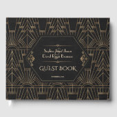 Royal Gold Black Great Gatsby 20er Jahre Hochzeits Gästebuch (Vorderseite)