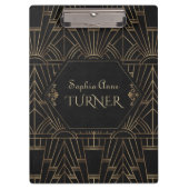 Royal Gold Black Great Gatsby 20s Style Monogram Klemmbrett (Vorderseite)
