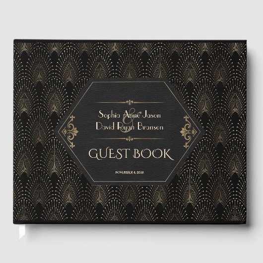 Royal Gold Black Great Gatsby Art Deco Hochzeit Gästebuch (Vorderseite)