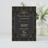 Royal Gold Black Great Gatsby Art Deco Hochzeit RSVP Karte (Stehend Vorderseite)