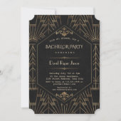 Royal Gold Black Great Gatsby Bachelor Party der 1 Einladung (Vorderseite)