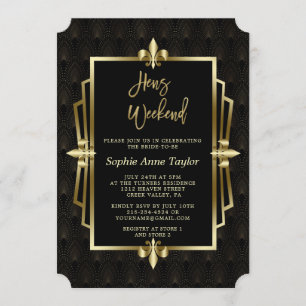 Royal Gold Black Great Gatsby Bachelorette Weekend Einladung