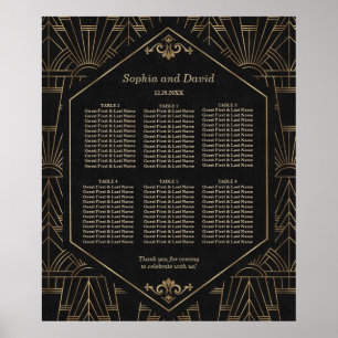 Royal Gold Black Great Gatsby Hochzeit Sitzplan Poster