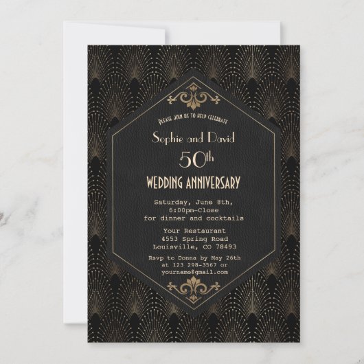 Royal Gold Black Great Gatsby Hochzeitstag Einladung (Vorderseite)