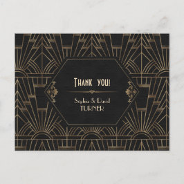 Royal Gold Black Great Gatsby Wedding Vielen Dank Postkarte