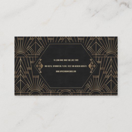 Royal Gold Black Great Gatsby Wedding Website Visitenkarte (Vorderseite)