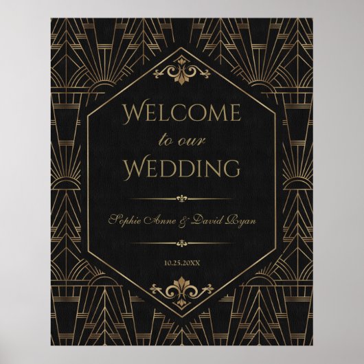Royal Gold Black Great Gatsby Wedding Willkommensz Poster (Vorne)