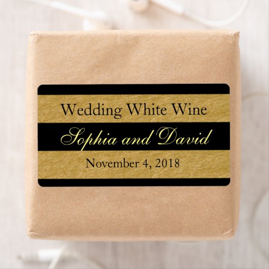 Royal Gold Black Stripes Wedding Wine Label (Insitu)