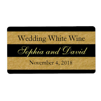 Royal Gold Black Stripes Wedding Wine Label