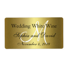 Royal Gold Black Wedding Wine Label Monogram