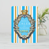 Royal Gold & Blue Crown 1. Geburtstag Einladung (Stehend Vorderseite)