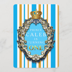 Royal Gold & Blue Crown 1. Geburtstag Einladung