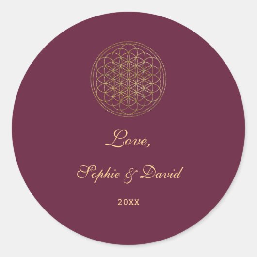 Royal Gold Blume of Life Sacred Geometry Wedding Runder Aufkleber (Vorderseite)