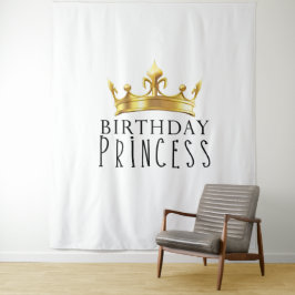 Royal Gold Crown Birthday Princess Party Wandteppich