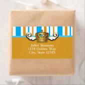 Royal Gold Crown Blue Elegante Party Sticker Label (Insitu)