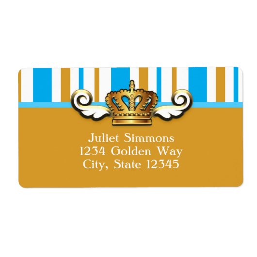 Royal Gold Crown Blue Elegante Party Sticker Label (Vorne)