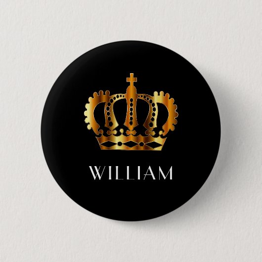 Royal Gold Crown Personalisiert Name Black Button (Vorderseite)